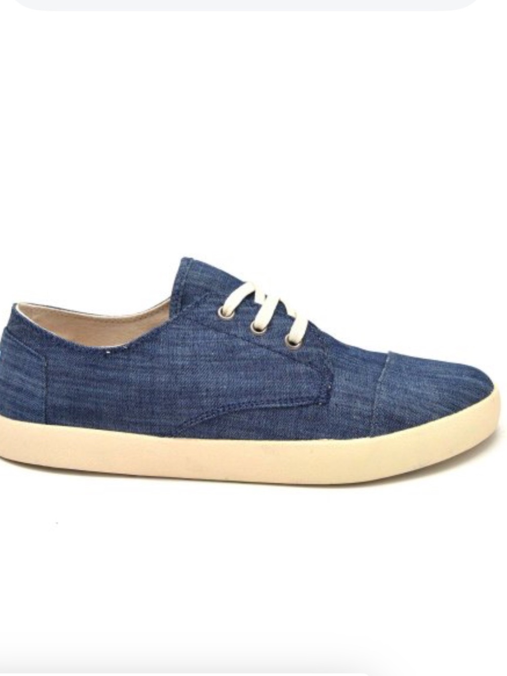 TOMS Paseo Men's Denim Blue Canvas Lace-Up Sneakers with Cream Laces